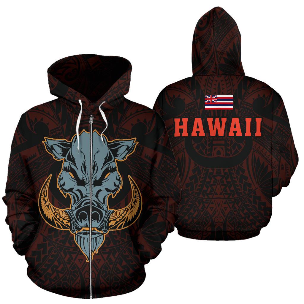 Polynesian Kamapuaa Flag of Hawaii Zip Hoodie Orange Hawaiian Mythology Style Unisex Orange - Polynesian Pride