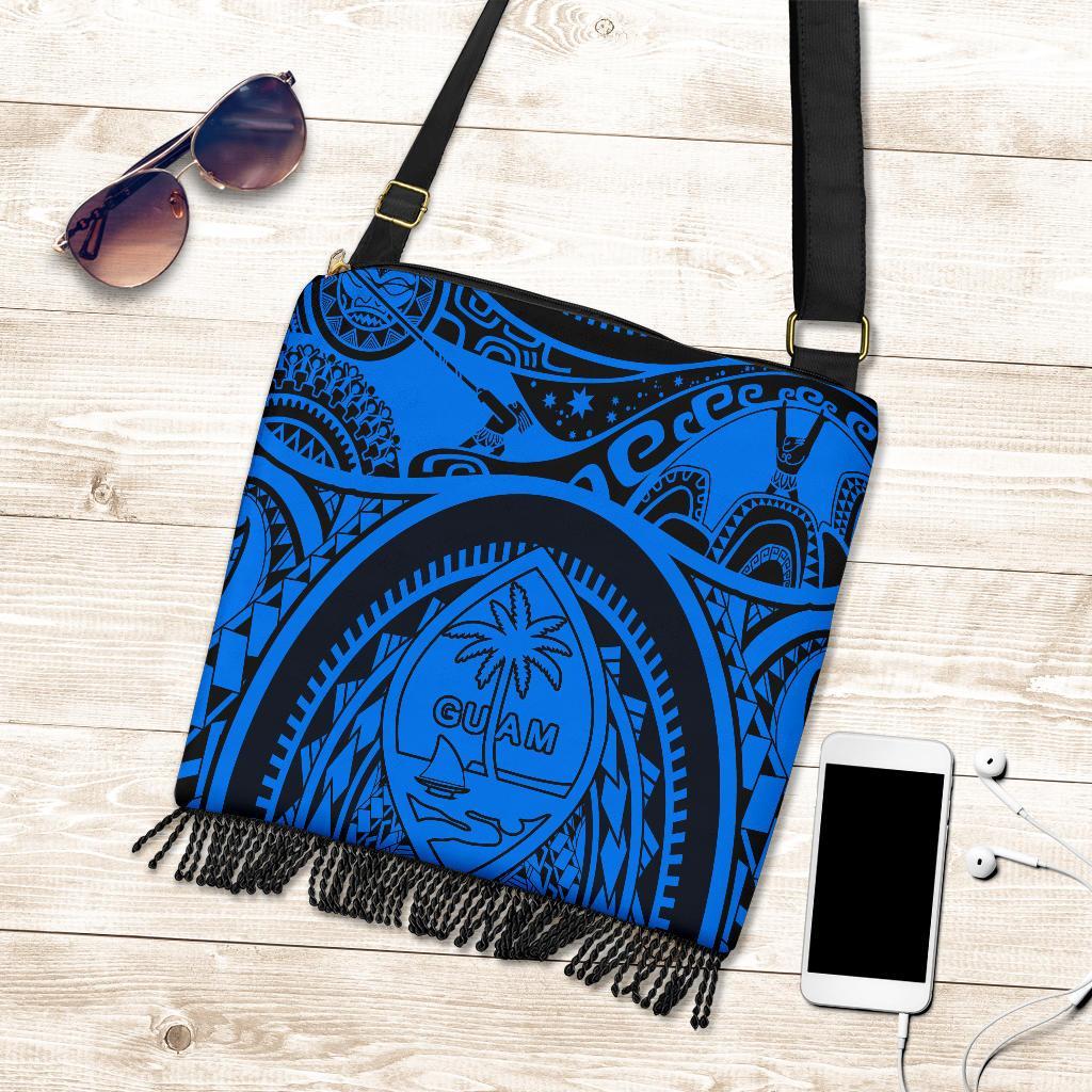 Polynesian Boho Handbags - Guam Flag, Seal with Maui Moana Tattoo One Style One Size Blue - Polynesian Pride