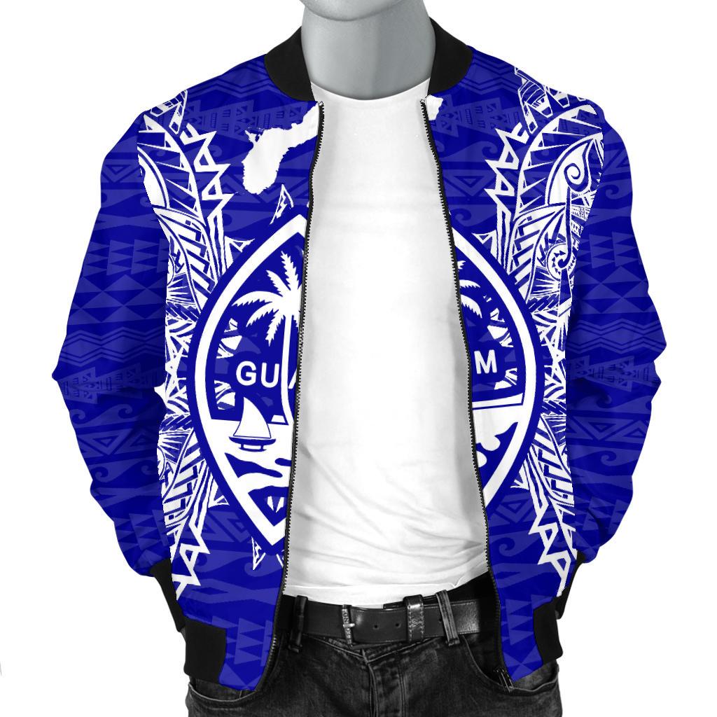 Guam Polynesian Men's Bomber Jacket Map Blue - Polynesian Pride