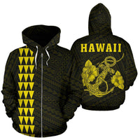 Polynesian Kakau Anchor Hibiscus Hawaii Zip Hoodie Yellow Unisex Yellow - Polynesian Pride