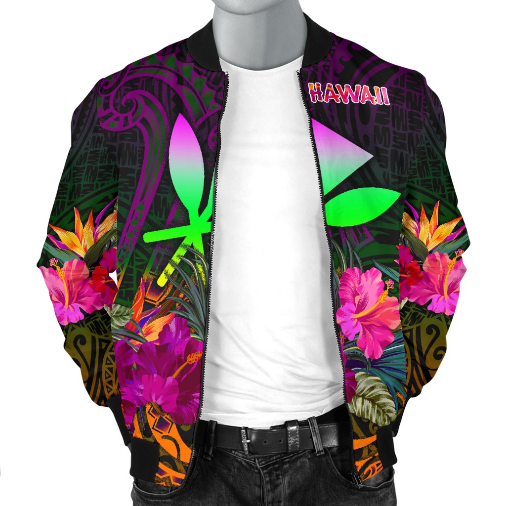 Polynesian Hawaii Kanaka Maoli Men's Bomber Jacket - Summer Hibiscus - Polynesian Pride