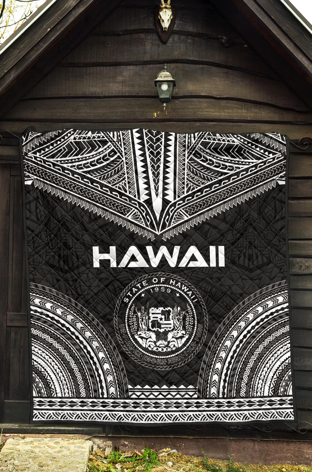 Hawaii Premium Quilt - Hawaii Seal Polynesian Chief Black Version - Polynesian Pride