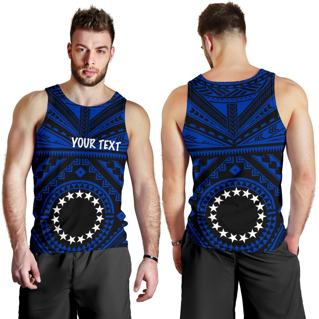 Cook Island Personalised Men's Tank Top - Seal With Polynesian Tattoo Style ( Blue) - Polynesian Pride