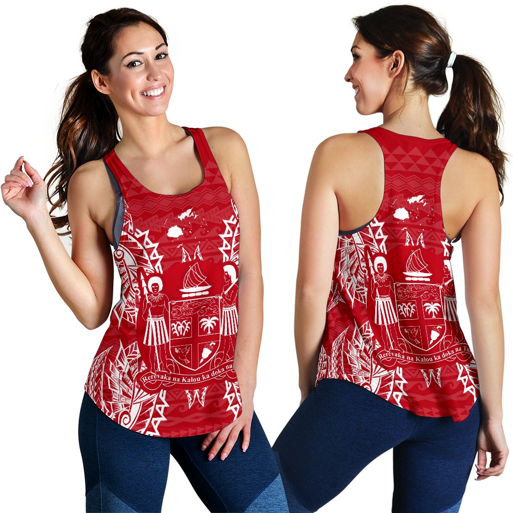Fiji Polynesian Women Tank Top Map Red White - Polynesian Pride