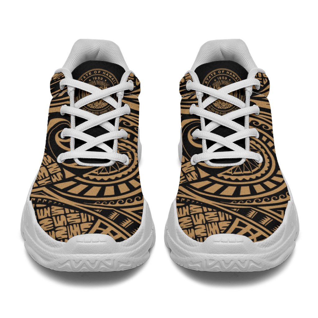 Hawaii White Chunky Sneakers Gold - Circle Style - Polynesian Pride
