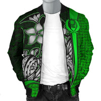 Pohnpei Micronesia Men's Bomber Jackets Green - Turtle With Hook - Polynesian Pride