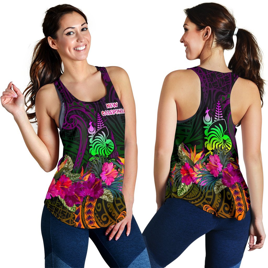 New Caledonia Polynesian Women's Racerback Tank - Summer Hibiscus - Polynesian Pride