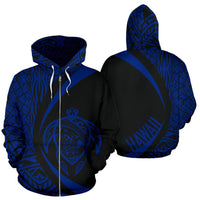 Polynesian Turtle Map of Hawaii Zip Hoodie Blue Circle Style Unisex Blue - Polynesian Pride