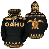 Oahu All Over Hoodie Polynesian Turtle Hoodie Unisex Black - Polynesian Pride