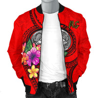 American Samoa Polynesian Men's Bomber Jacket - Floral With Seal Red - Polynesian Pride