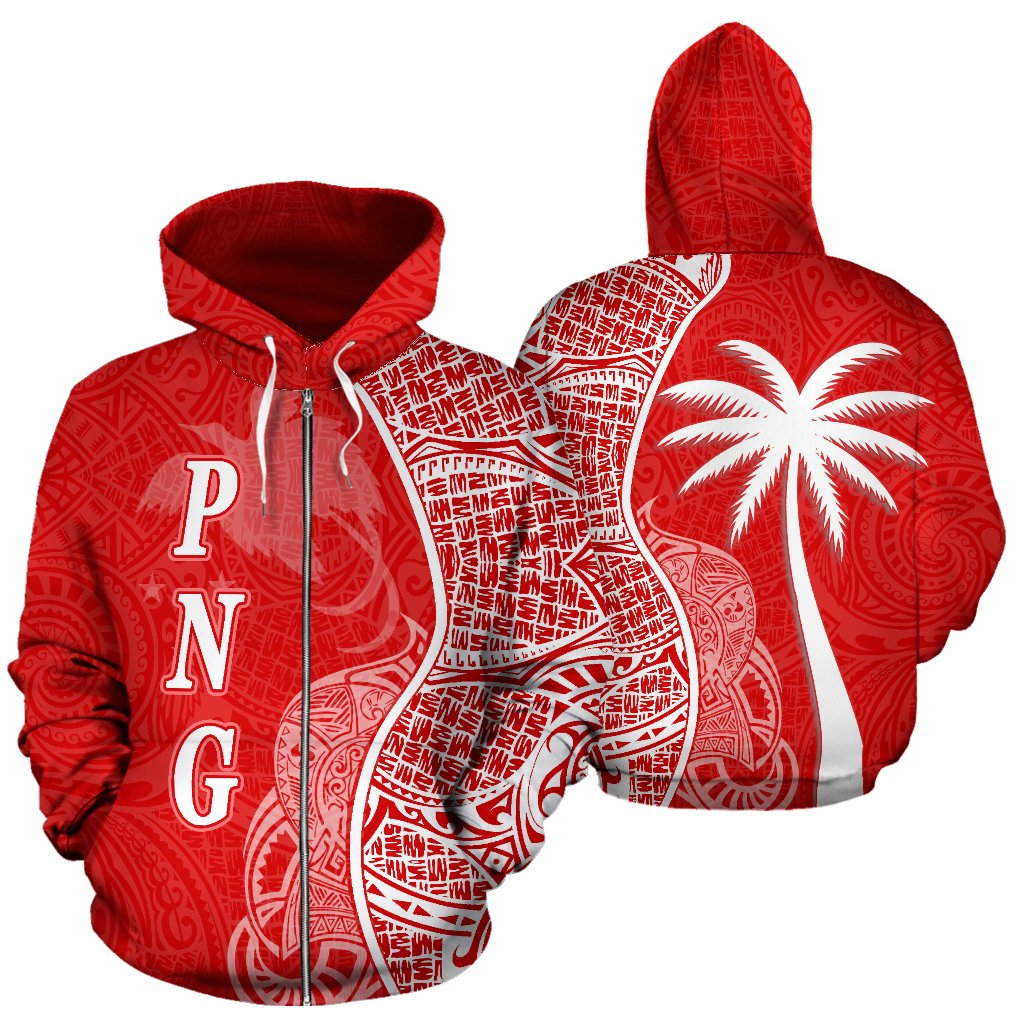 Papua New Guinea Polynesian Zip up Hoodie Coconut Tree Red and White Unisex Red - Polynesian Pride