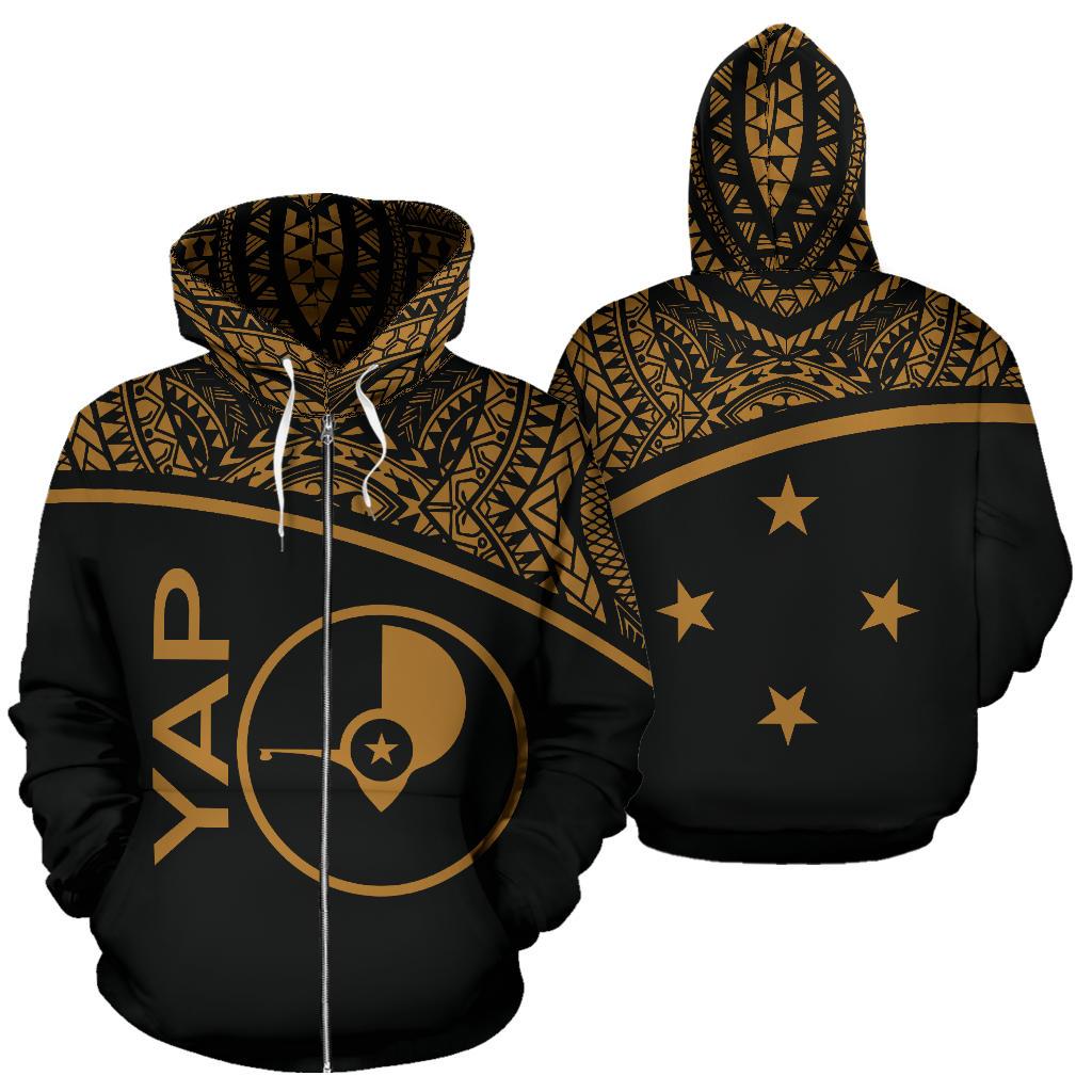 Yap All Over Zip up Hoodie Micronesia Curve Gold Style Unisex Gold - Polynesian Pride