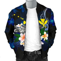 Polynesian Hawaii Men's Bomber Jacket - Turtle With Plumeria Flowers - Polynesian Pride
