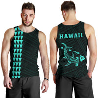 Hawaii Kakau Polynesian Hammerhead Shark Map Men's Tank Top - Turquoise Turquoise - Polynesian Pride