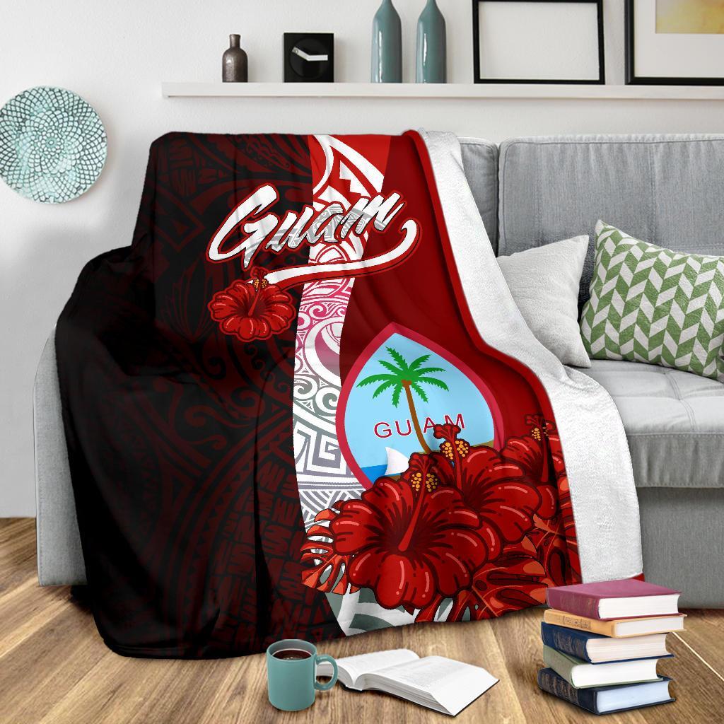 Guam Polynesian Premium Blanket - Coat Of Arm With Hibiscus - Polynesian Pride