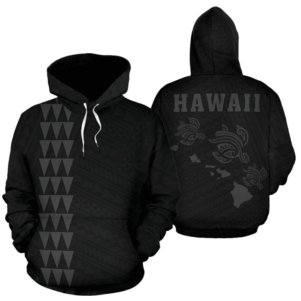 Polynesian Kakau Three Turtle Map of Hawaii Hoodie Grey Unisex Grey - Polynesian Pride