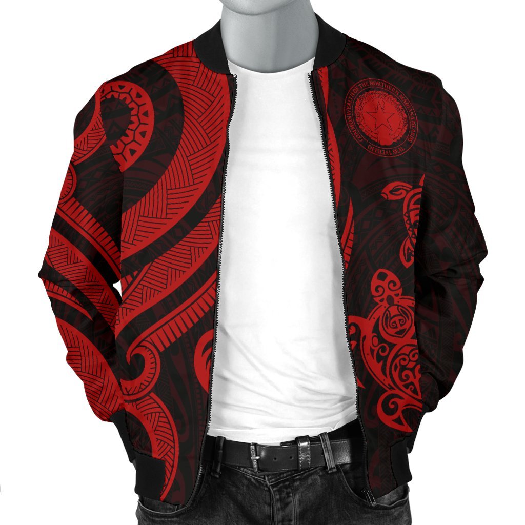 Northern Mariana Men's Bomber Jacket - Tentacle Turtle Red - Polynesian Pride