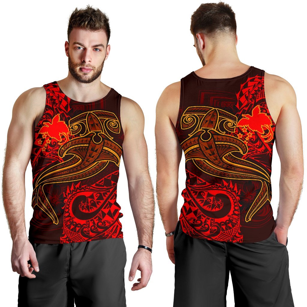 Papua New Guinea Men's Tank Top - Red Shark Polynesian Tattoo Red - Polynesian Pride