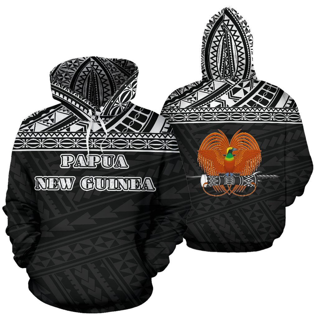 Papua New Guinea All Over Hoodie Polynesian Black Version Unisex White - Polynesian Pride