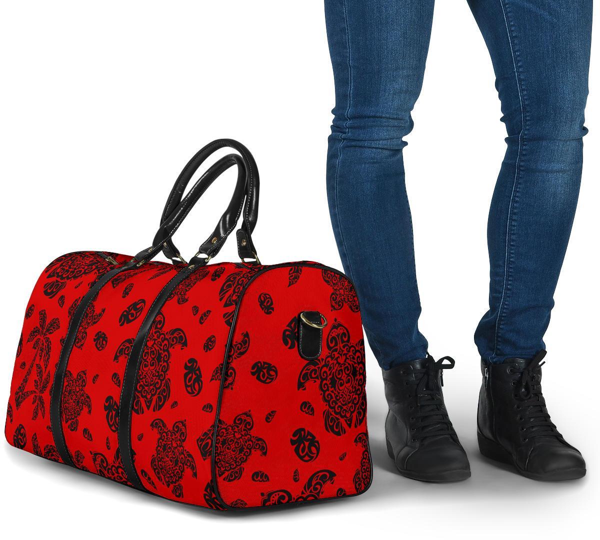 Polynesian Turtle Palm And Sea Pebbles Red Hawaii Travel Bag - Polynesian Pride