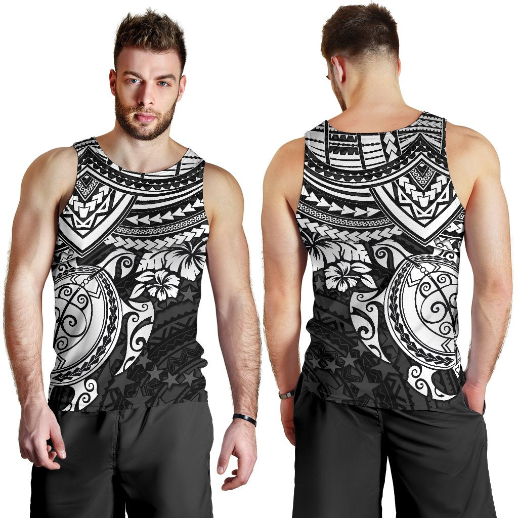 Cook Islands Polynesian Tank Top (Men) - White Turtle - Polynesian Pride