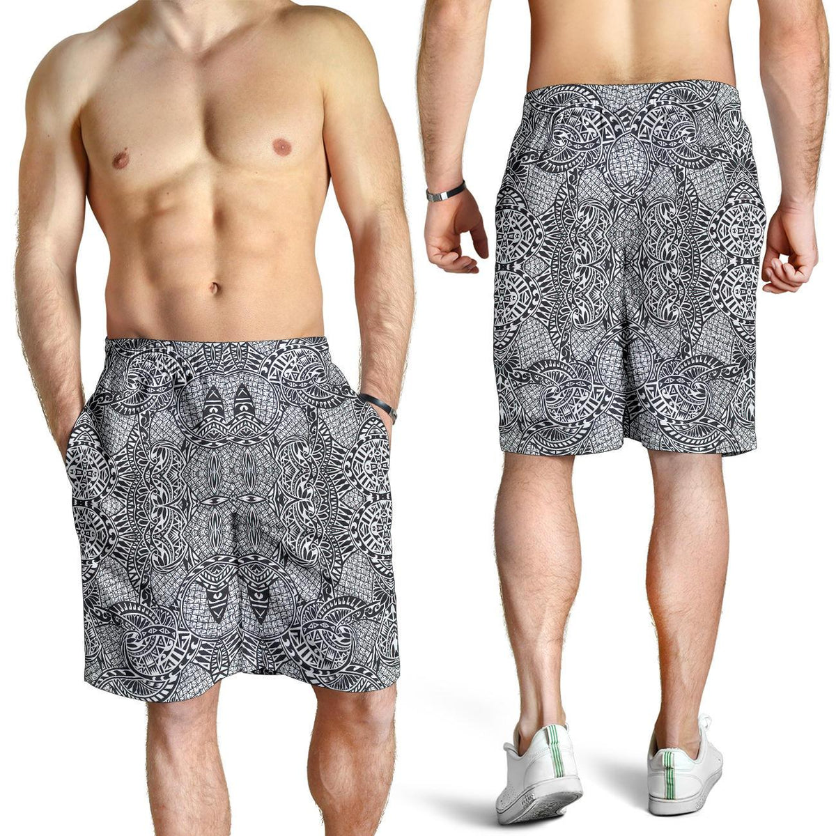 Polynesian Men's Shorts Black And White - Polynesian Pride