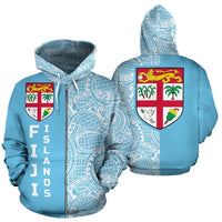 Fijian Zip up Hoodie Fiji Flag Polynesian Tattoo Half Style TH0 Unisex Blue - Polynesian Pride