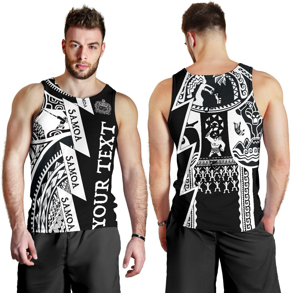 (Custom Personalised Text) Samoa Men Tank Tops - Samoa Coat Of Arm White - Polynesian Pride