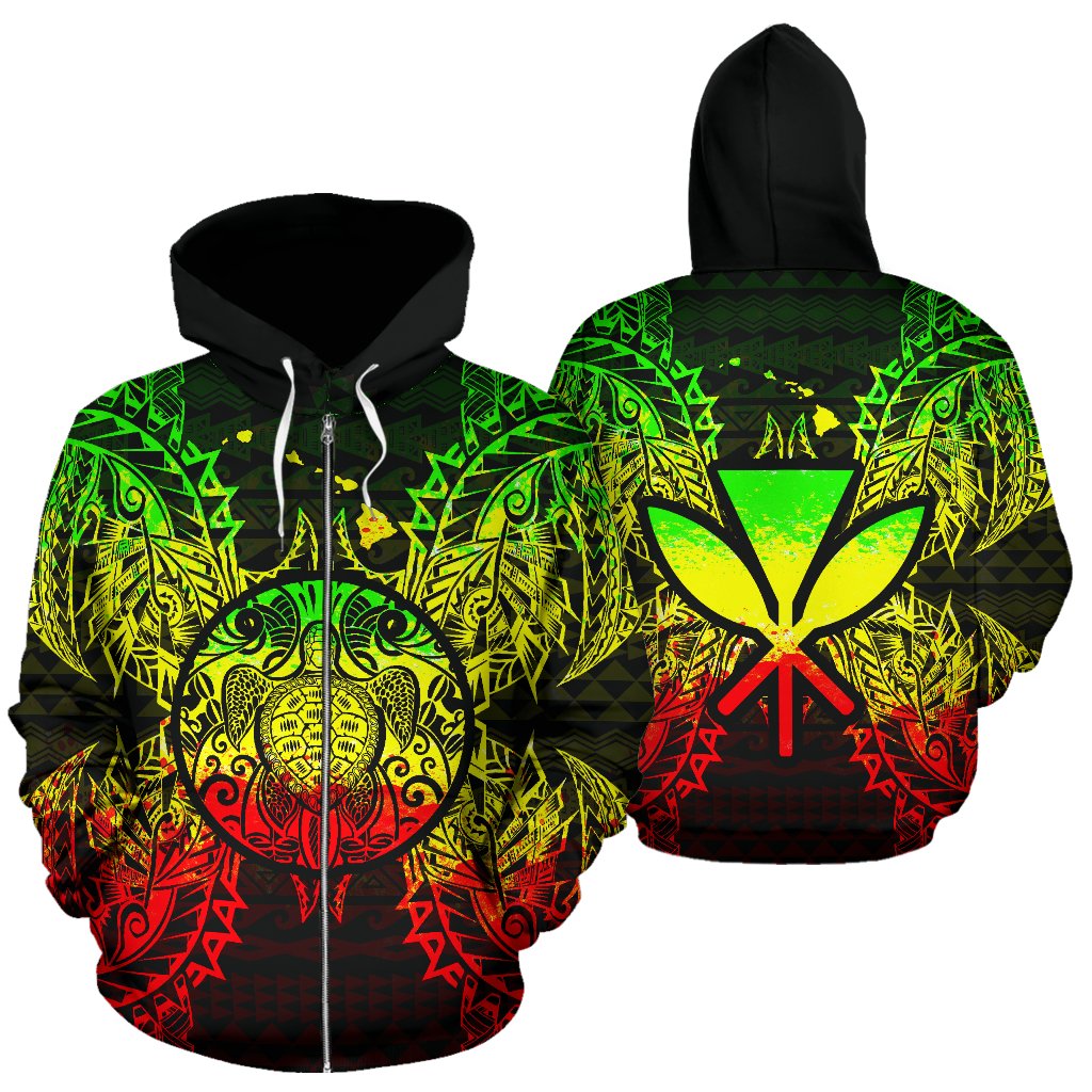 Polynesian Hawaii All Over Zip up Hoodie Map Turtle Reggae Unisex Reggae - Polynesian Pride