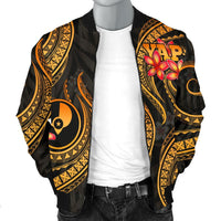 Yap Micronesian Men Bomber Jacket - Gold Plumeria - Polynesian Pride