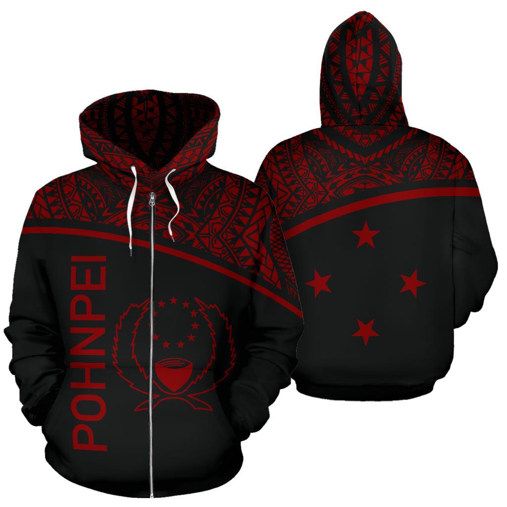 Pohnpei All Over Zip up Hoodie Micronesia Curve Red Style Unisex Red - Polynesian Pride