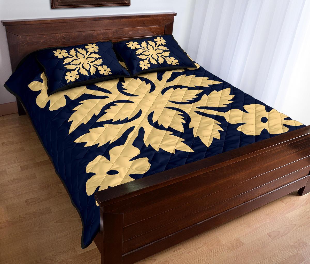 Hawaiian Quilt Bed Set Royal Pattern - Indigo - B2 Style - Polynesian Pride