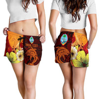 Guam Custom Personalised Women's Shorts - Tribal Tuna Fish Women Orange - Polynesian Pride