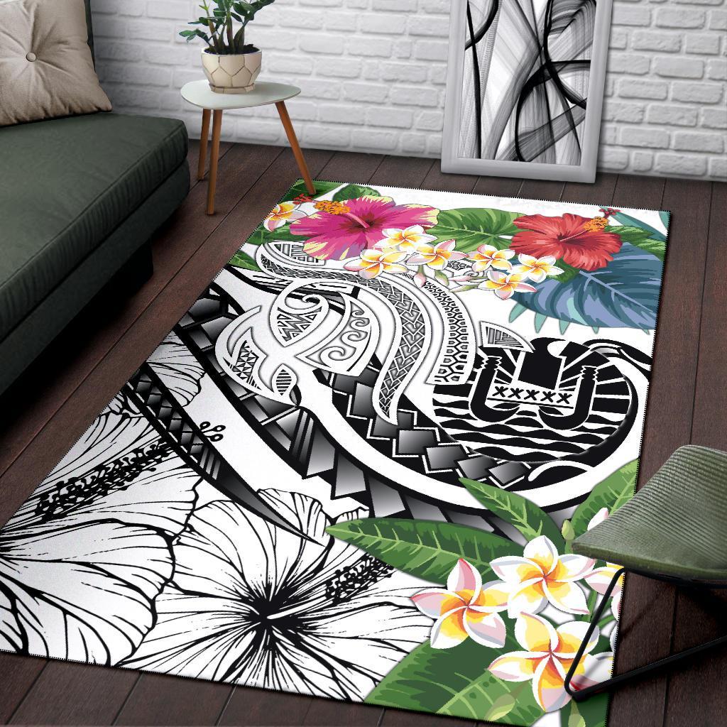 Tahiti Polynesian Area Rug - Summer Plumeria (White) - Polynesian Pride