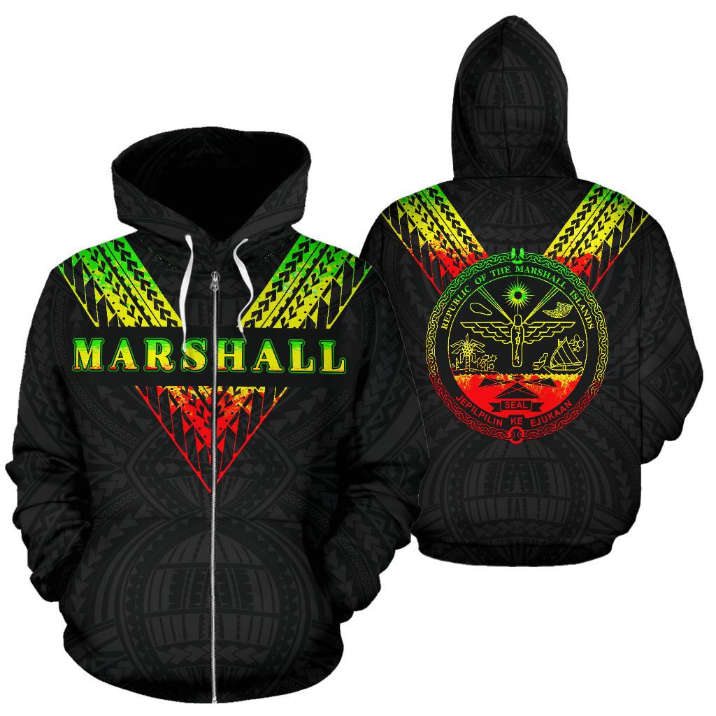 Marshall Islands All Over Zip up Hoodie Reggae Color Sailor Style Unisex Black - Polynesian Pride
