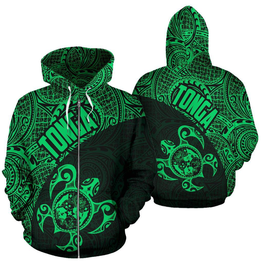 Tonga Zip up Hoodie Tonga Coat of Arms In Turtle Polynesian Tattoo 040 Unisex Black - Polynesian Pride