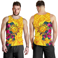 Polynesian Men's Tank Top - Vanuatu Symbols With Hibiscus - Polynesian Pride