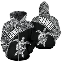 Hawaii Zip up Hoodie Hawaii Turtle Mermaid Polynesian Tattoo White Version Unisex White - Polynesian Pride