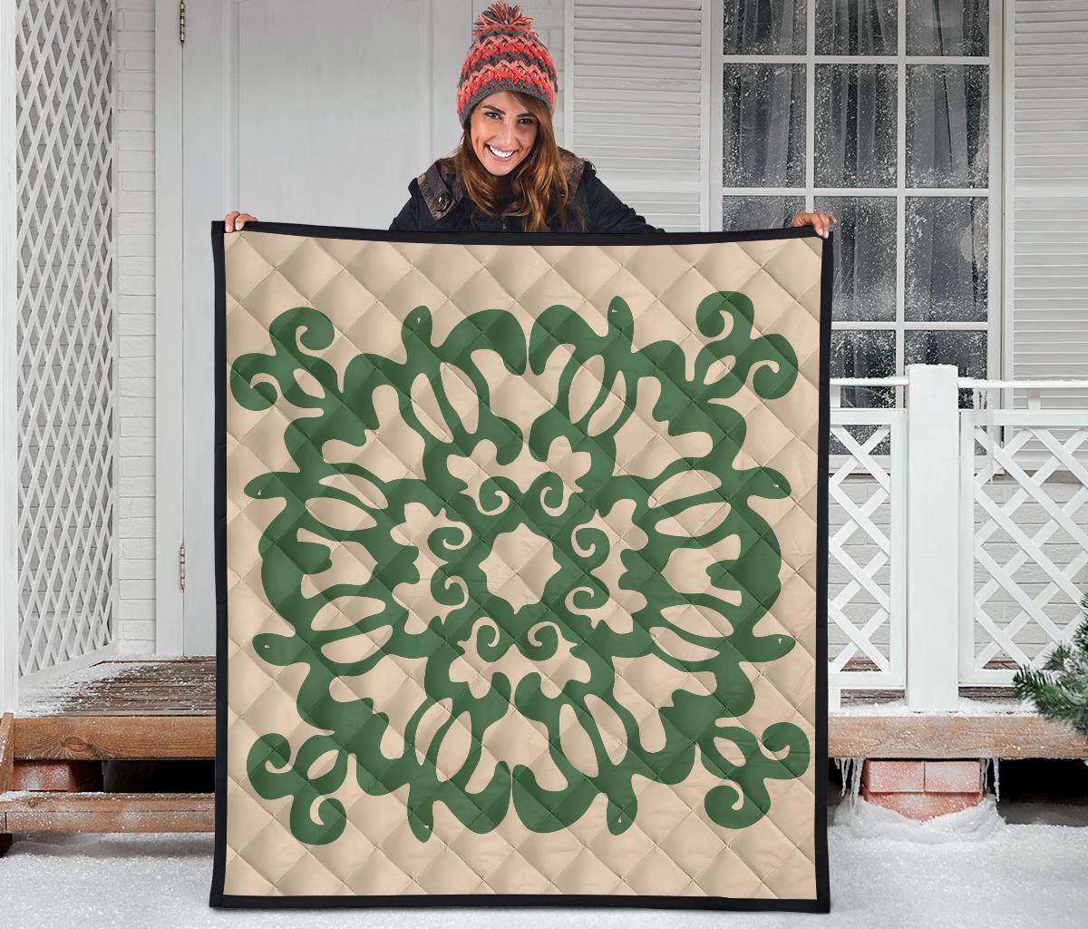 Hawaiian Quilt Turtle Pattern New Gold Premium Quilt - Skin Style - AH - Polynesian Pride