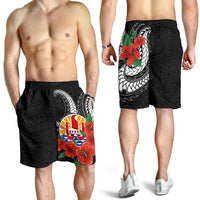 Tahiti Polynesian Men Shorts - Hibiscus Coat of Arm Black - Polynesian Pride