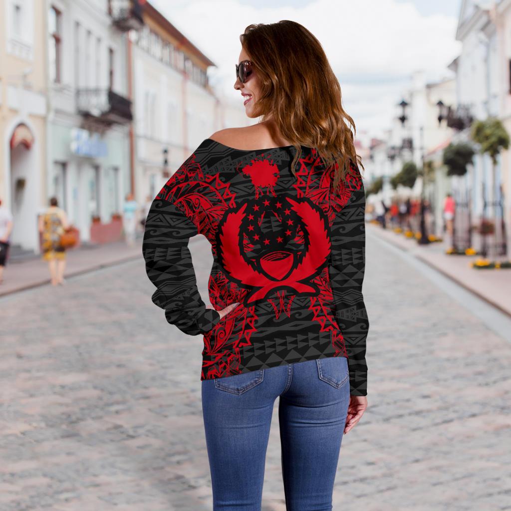Pohnpei Polynesian Shoulder Sweater Map Red - Polynesian Pride