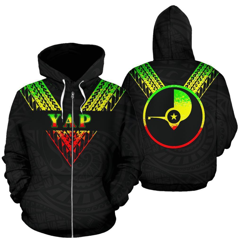 Yap All Over Zip up Hoodie Reggae Color Sailor Style Unisex Black - Polynesian Pride