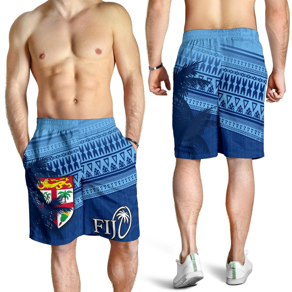 Fiji Rugby Makare And Tapa Patterns All Over Print Men's Shorts Blue - Polynesian Pride