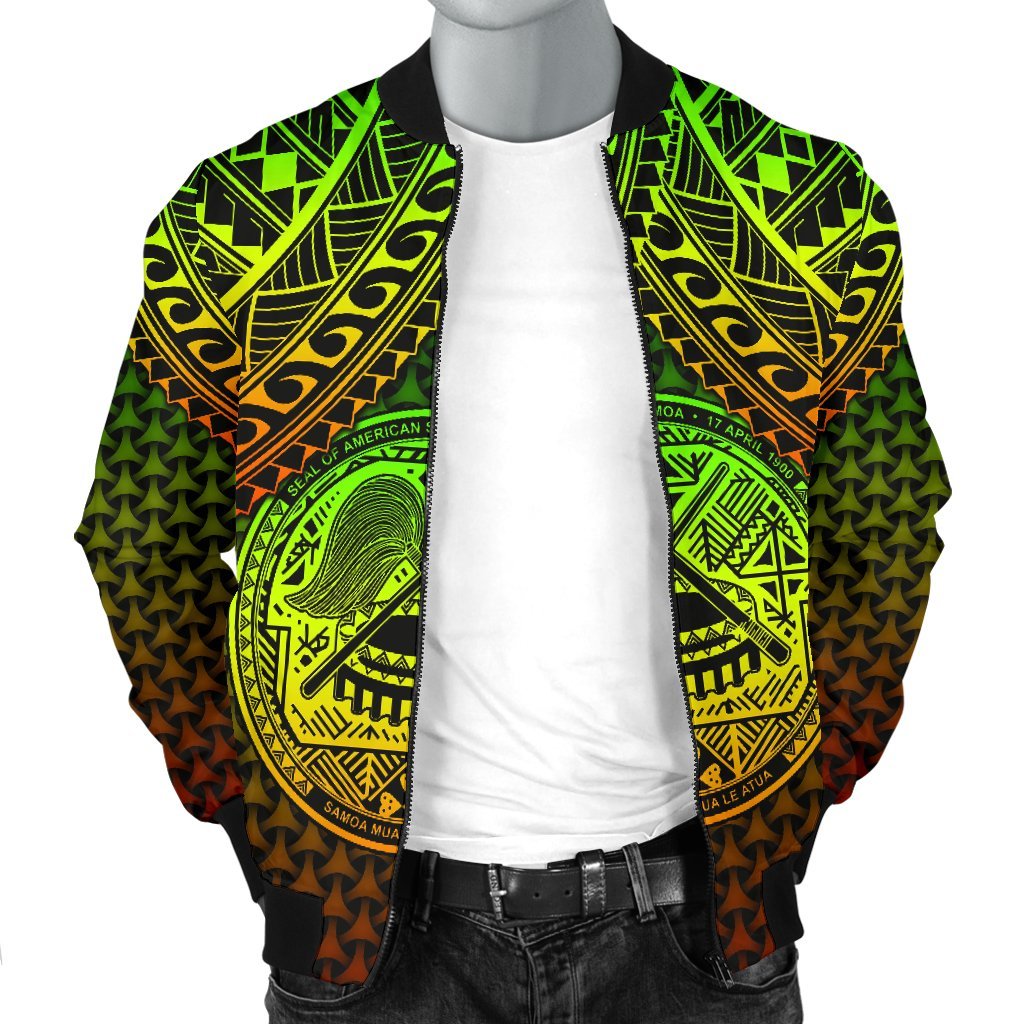 Polynesian American Samoa Men's Bomber Jacket - Reggae Vintage Polynesian Patterns - Polynesian Pride