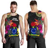 Cook Islands Men's Tank Top - Polynesian Hibiscus Pattern Black - Polynesian Pride