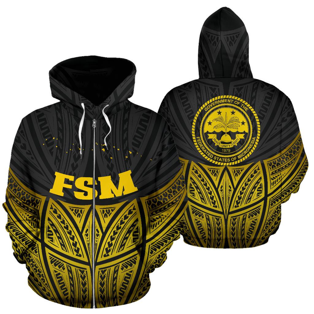 Federated States of Micronesia Polynesian Zip up Hoodie Gold Pride Map and Seal Unisex Gold - Polynesian Pride