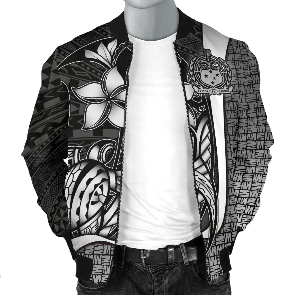 Samoa Polynesian Men's Bomber Jackets White - Turtle With Hook - Polynesian Pride