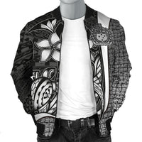 Samoa Polynesian Men's Bomber Jackets White - Turtle With Hook - Polynesian Pride