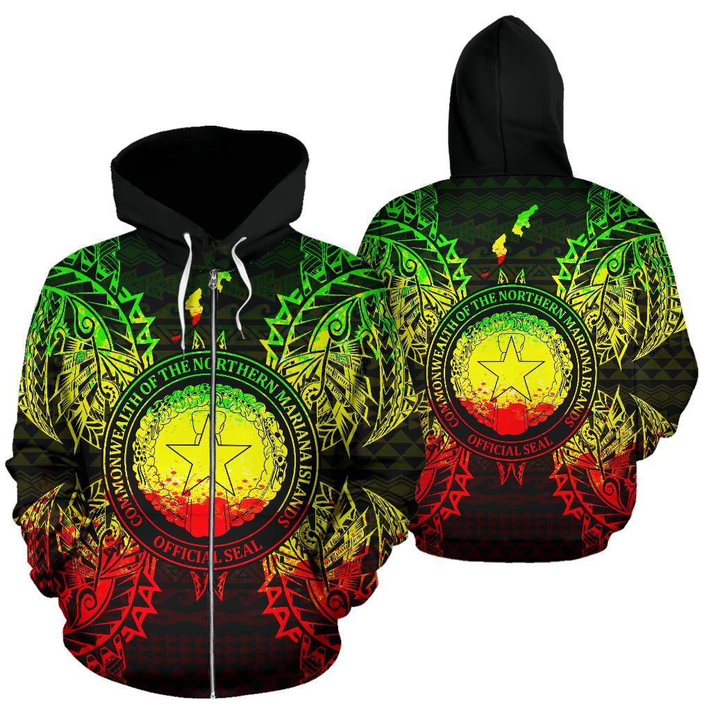 Northern Mariana Islands Polynesian All Over Zip up Hoodie Map Reggae Unisex Reggae - Polynesian Pride