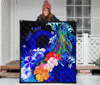 CNMI Custom Personalised Premium Quilt - Humpback Whale with Tropical Flowers (Blue) - Polynesian Pride